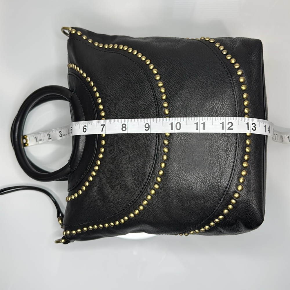 Hobo Maggie black pebbled leather handbag with brass studs - Picture 12 of 14